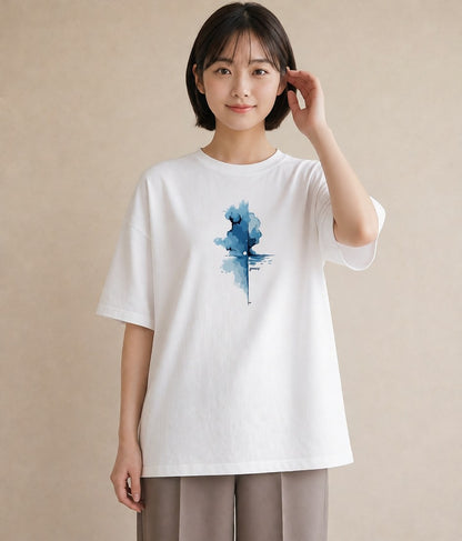 Tシャツ レディース 傘 水たまり 雨 ナチュラル アンティーク イラスト ガーリー おしゃれギフト 社会人 白T