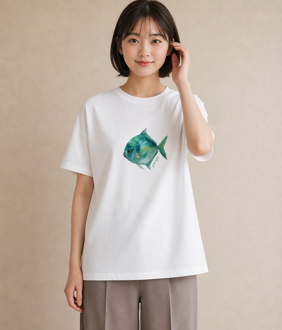デザインTシャツ レディース 出目金 ペット 動物 イラスト フェミニン 敬老の日 ホワイトデー 白T