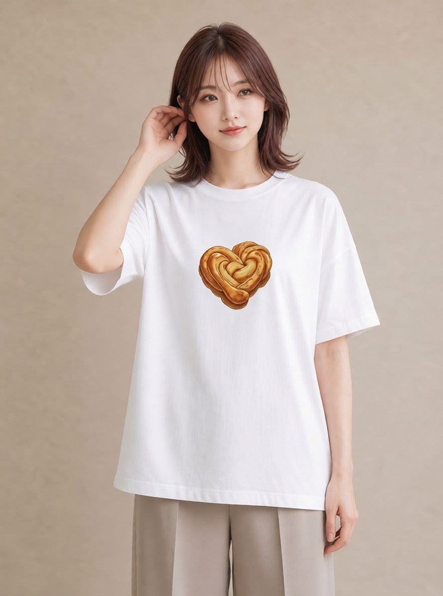 グラフィックTシャツ レディース クロワッサン 食べ物 フード イラスト 個性的 休日 ペアコーデ 白T