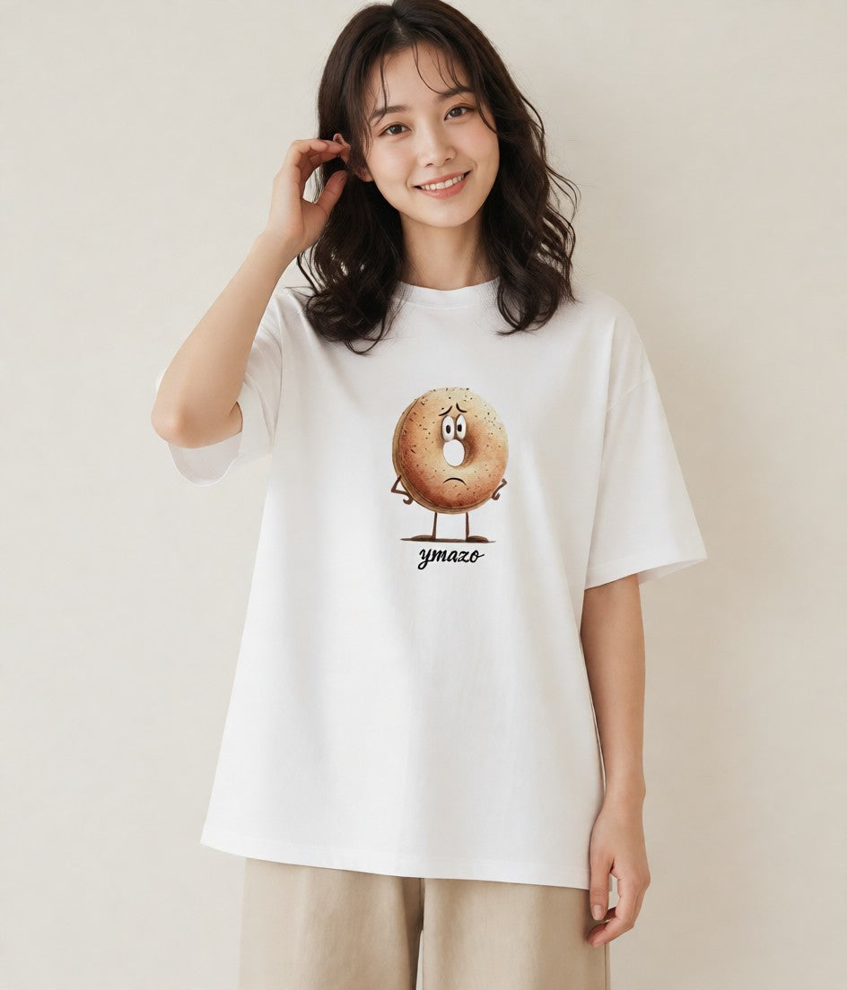 プリントTシャツ レディース ベーグル 食べ物 フード イラスト ミニマル 親子 20代 白T