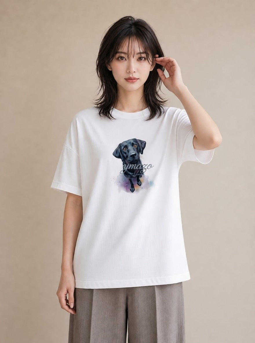 半袖Tシャツ レディース ラブラドールレトリバー 犬 いぬ イラスト フェミニン カフェ服 クリスマス 白T