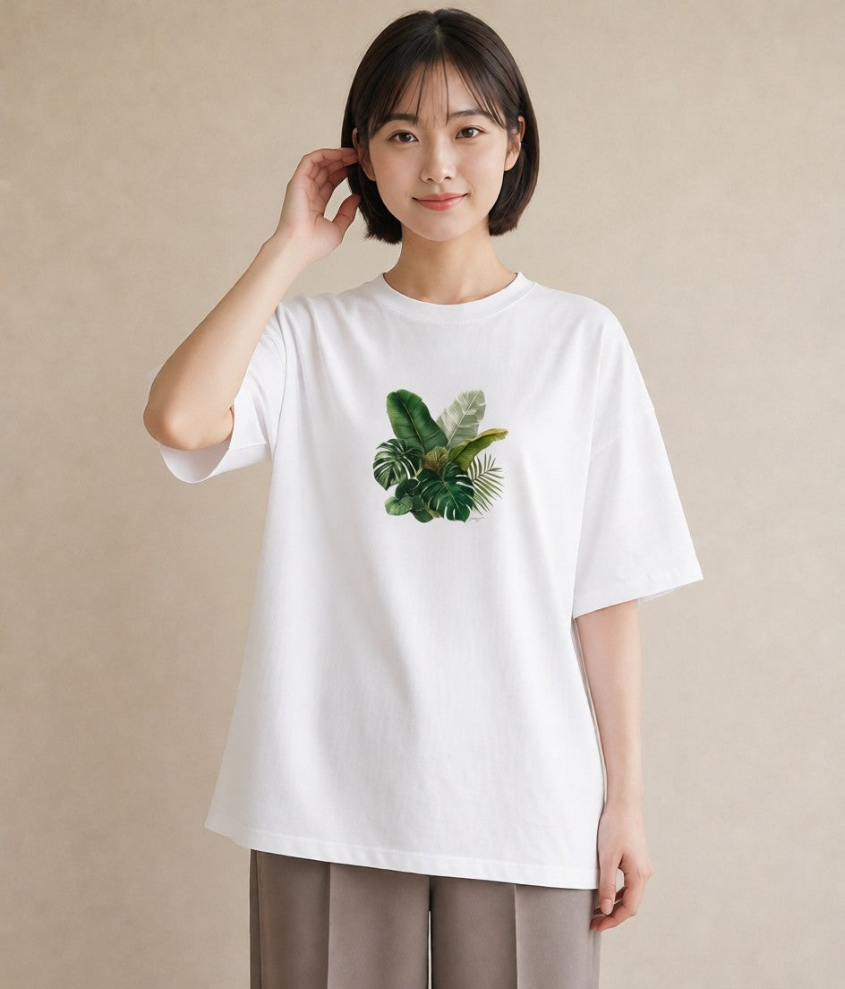 Tシャツ レディース モンステラ 植物 ボタニカル イラスト モード 旅行 母娘コーデ 白T