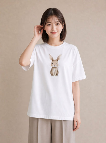 Tシャツ レディース ライオンラビット ペット 動物 イラスト ニュアンス 母の日 ビーチ 白T