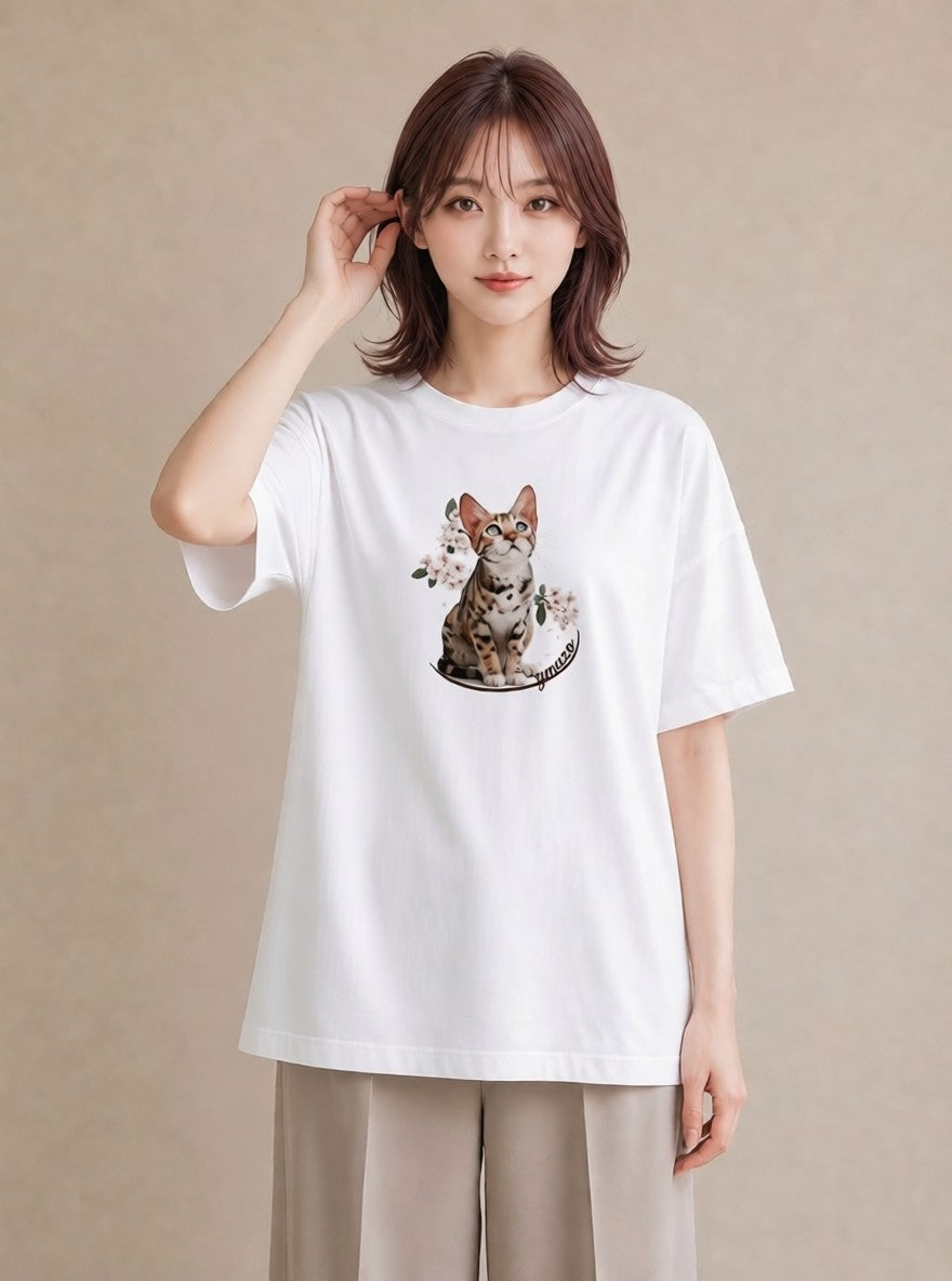 半袖Tシャツ レディース アビシニアン 猫 ねこ イラスト 水彩風 旅行 母娘コーデ 白T