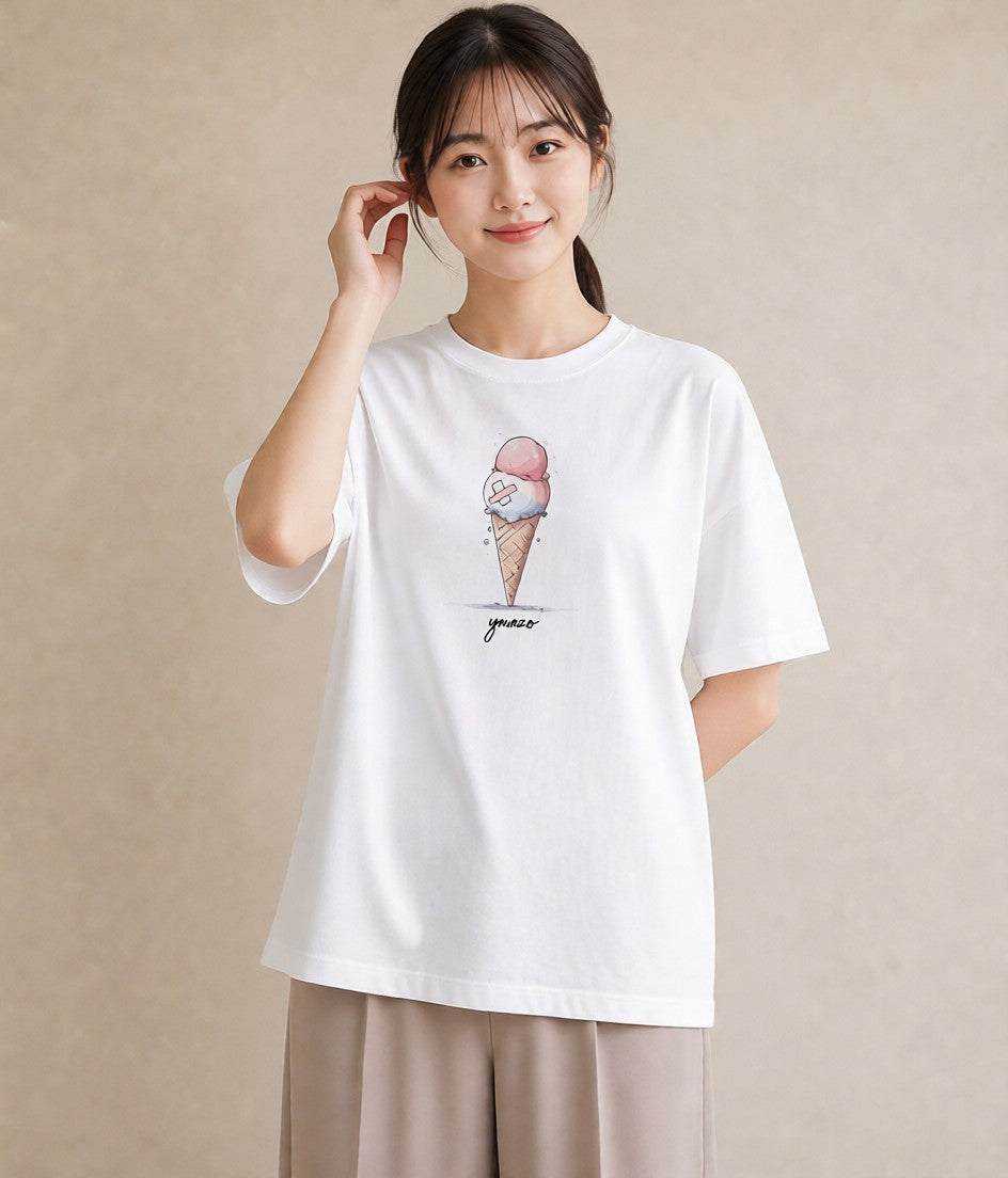 デザインTシャツ レディース アイス 食べ物 フード イラスト ナチュラル カフェ服 クリスマス 白T