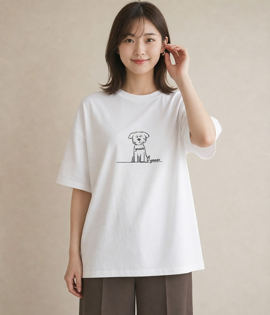 Tシャツ レディース 犬 いぬ わんこ イラスト ヴィンテージ風 ペアコーデ 秋コーデ 白T