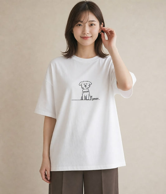 Tシャツ レディース 犬 いぬ わんこ イラスト ヴィンテージ風 ペアコーデ 秋コーデ 白T