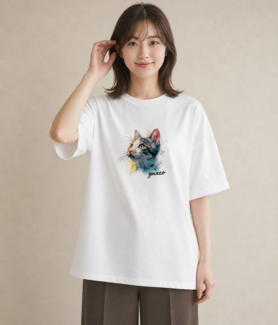 Tシャツ レディース ベンガル 猫 ねこ イラスト モード 誕生日プレゼント 綿100 白T