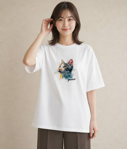 Tシャツ レディース ベンガル 猫 ねこ イラスト モード 誕生日プレゼント 綿100 白T