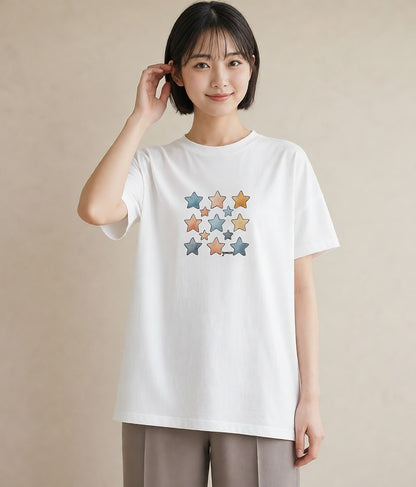 プリントTシャツ レディース 射手座 星空 宇宙 イラスト 休日コーデ 帰省 ラフ 白T