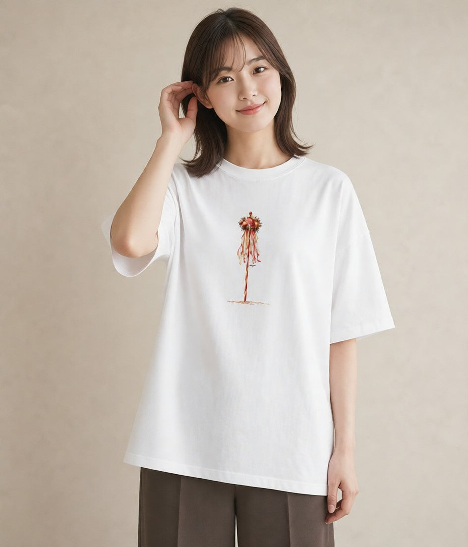 Tシャツ レディース ポスト 野の花 レトロ ナチュラル アンティーク イラスト 韓国風 ママ カフェ服 白T