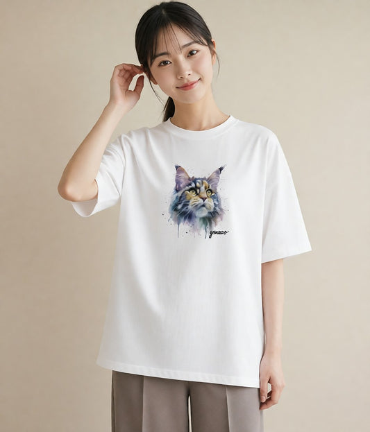 プリントTシャツ レディース サバトラ 猫 ねこ イラスト 北欧風 カフェ服 クリスマス 白T