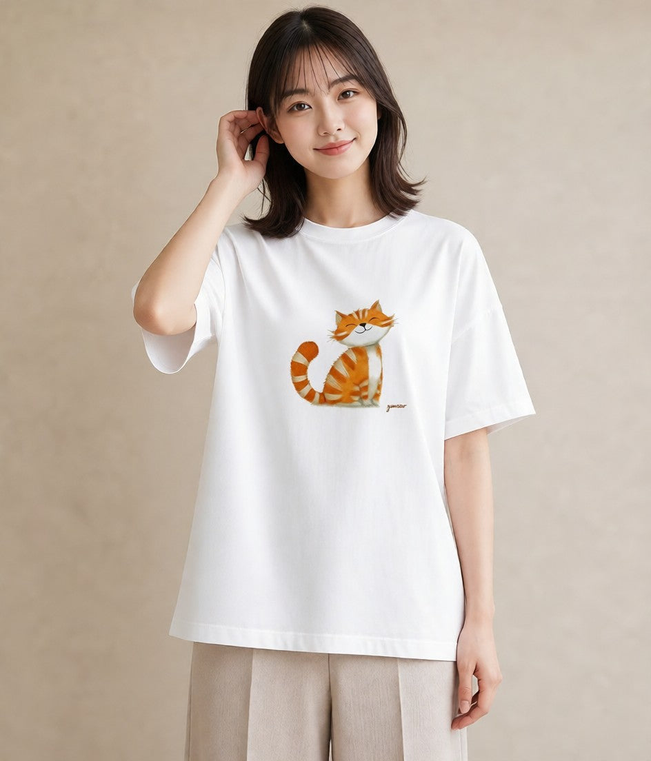 グラフィックTシャツ レディース キジトラ 猫 ねこ イラスト 韓国風 敬老の日 ホワイトデー 白T