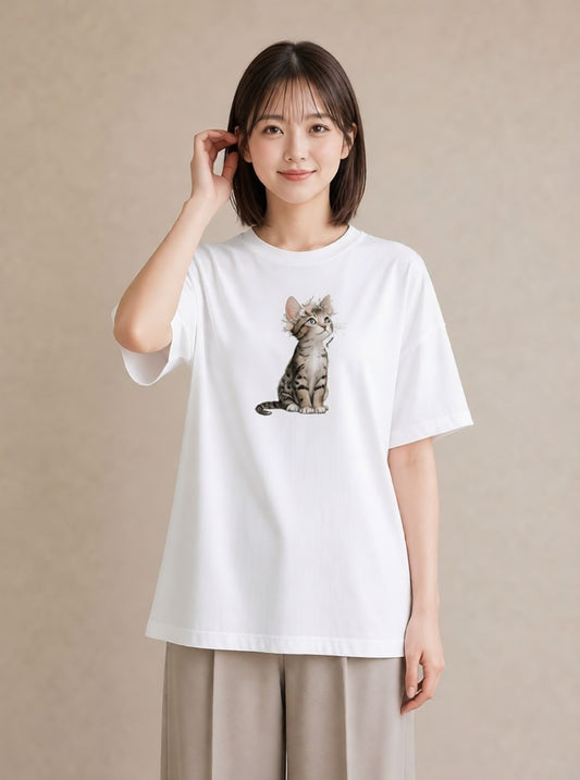 半袖Tシャツ レディース アビシニアン 猫 ねこ イラスト ボタニカル デート 帰省 白T