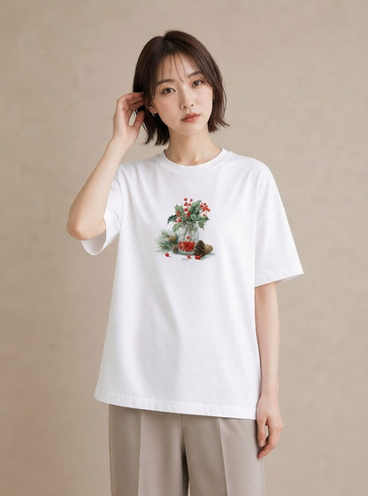プリントTシャツ レディース 木の実 植物 ボタニカル イラスト 姉妹 送別ギフト 白T