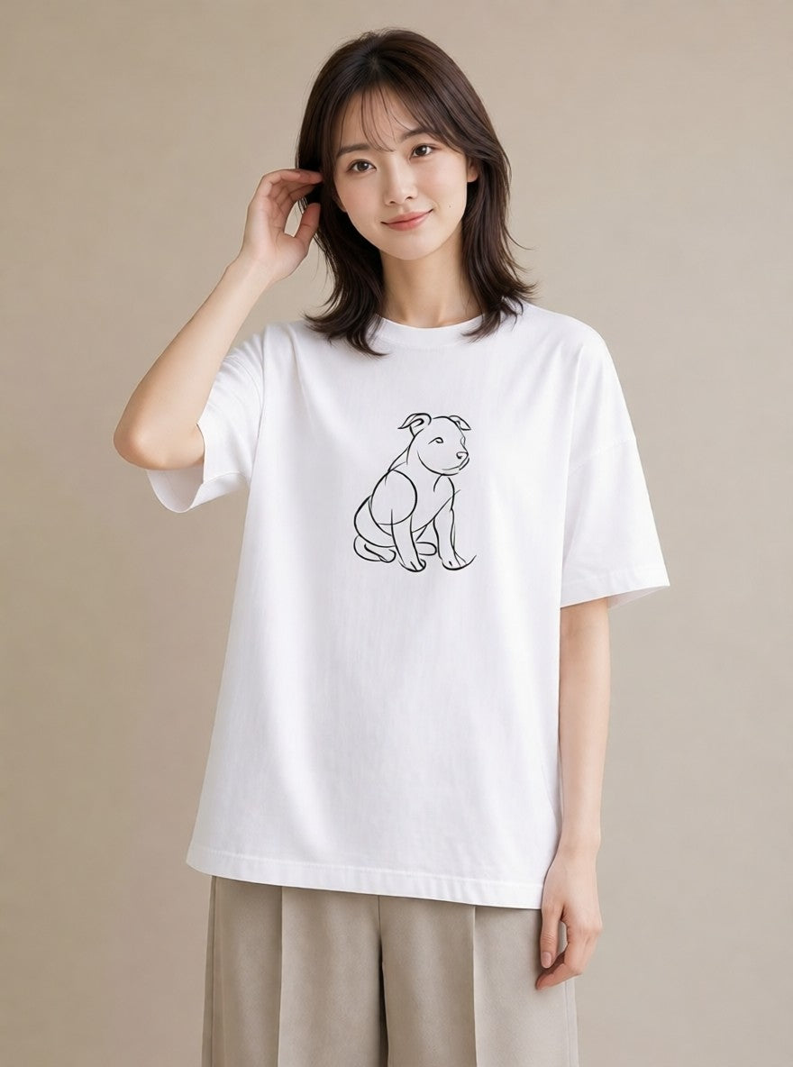Tシャツ レディース 犬 いぬ わんこ イラスト 上品 お出かけ 普段着 白T