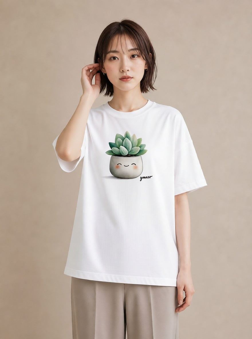 プリントTシャツ レディース 多肉植物 植物 ボタニカル イラスト 可愛い 社会人 女性 白T