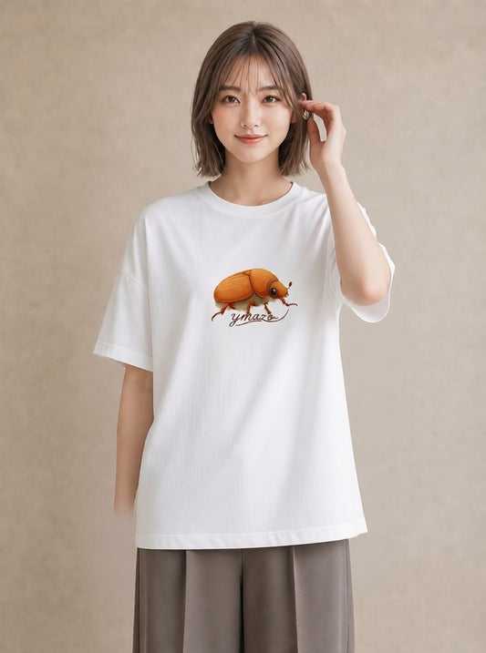 半袖Tシャツ レディース カブトムシ 昆虫 虫 イラスト カジュアル カフェ服 クリスマス 白T