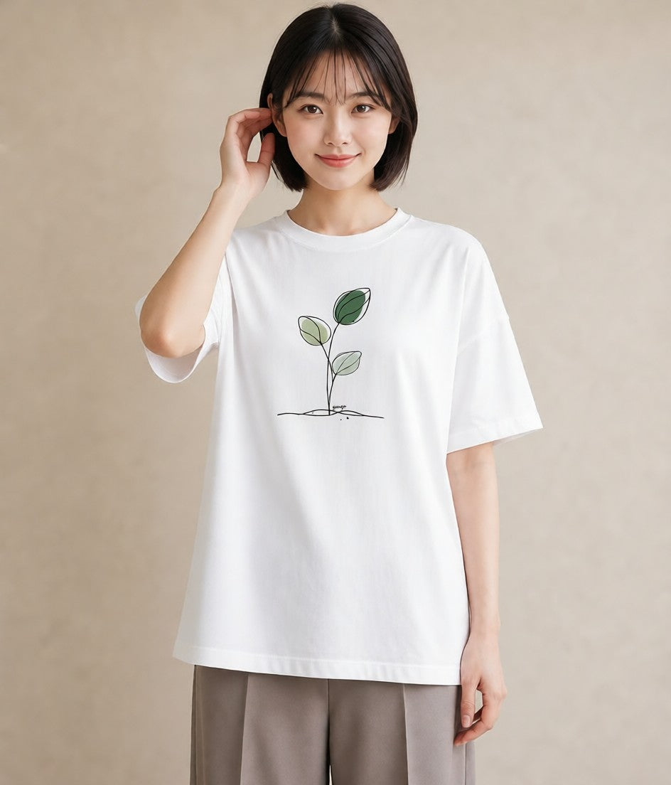 半袖Tシャツ レディース 観葉植物 ボタニカル 植物 イラスト 淡色 女性 旅行用 白T