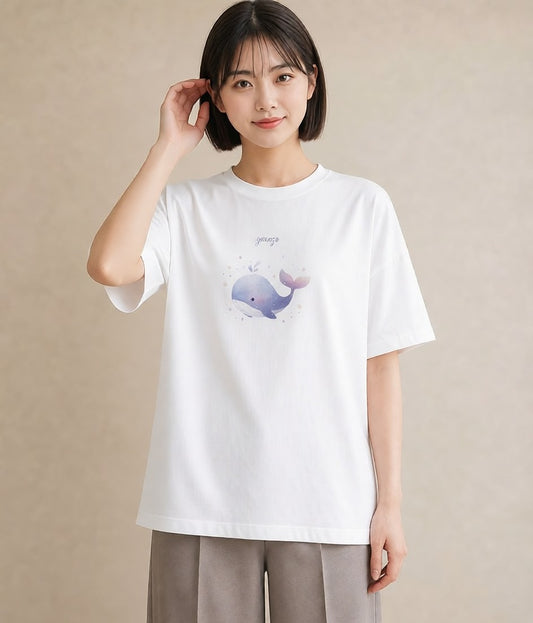 半袖Tシャツ レディース イルカ 海の生き物 海 イラスト 上品 ホワイトデー 春服 白T