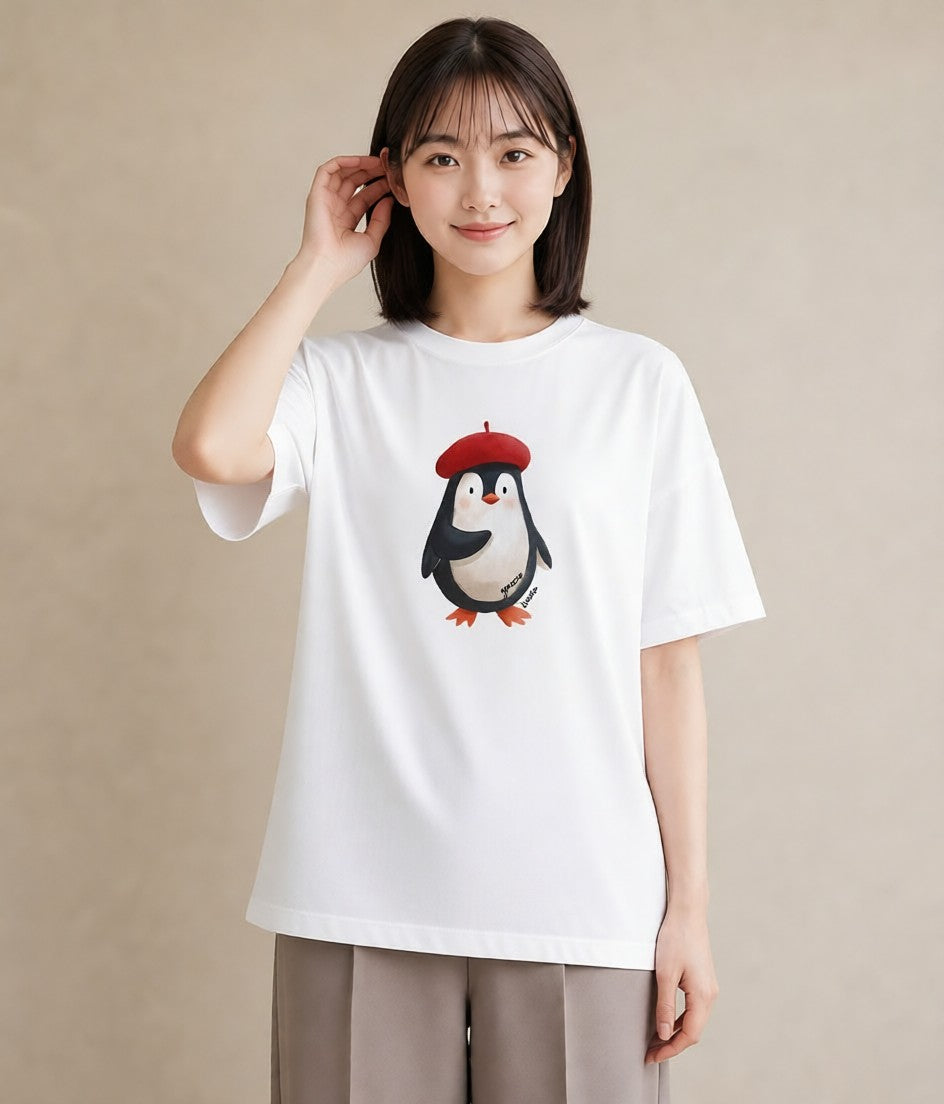 半袖Tシャツ レディース ペンギン ぺんぎん 動物 アニマル イラスト ボタニカル 誕生日プレゼント 綿100 白T