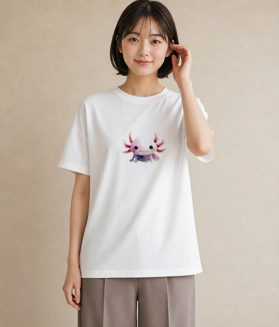 半袖Tシャツ レディース ウーパールーパー ペット 動物 イラスト 個性的 母の日 ビーチ 白T