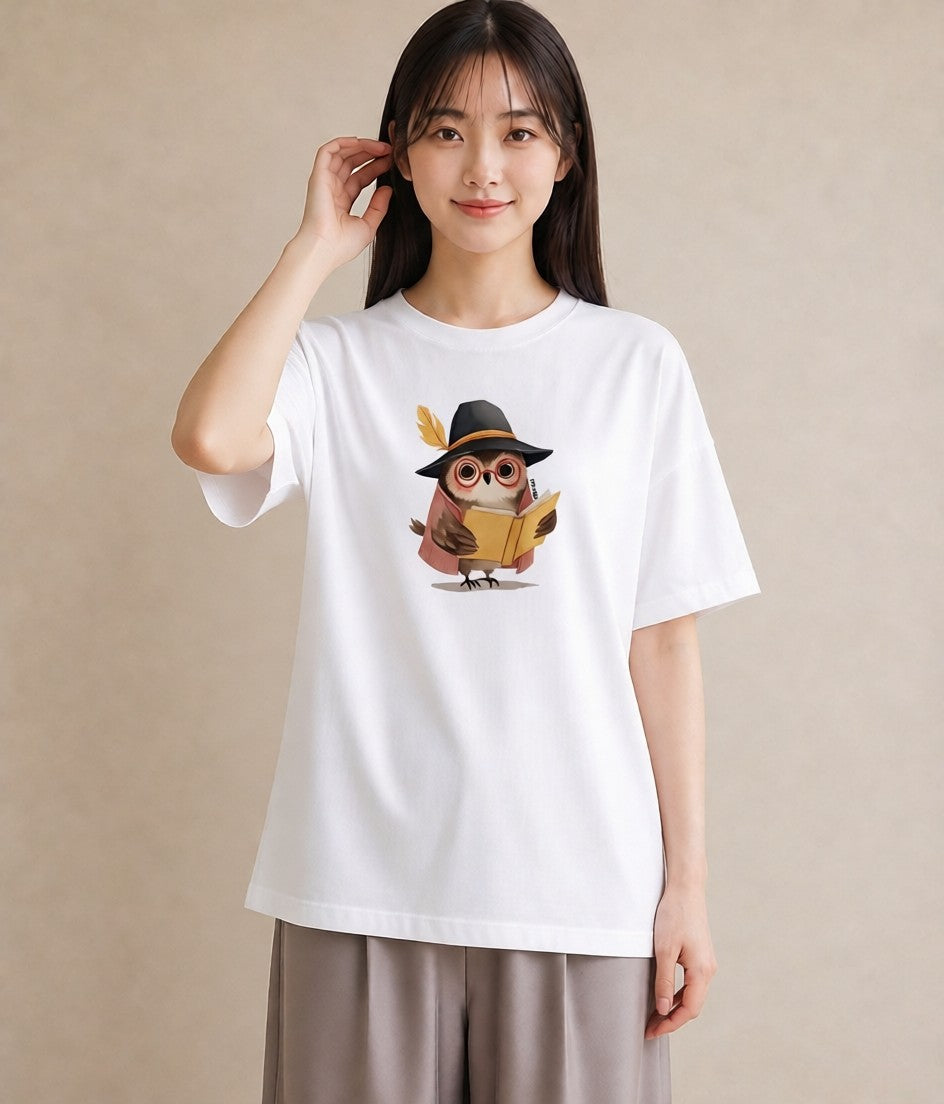 半袖Tシャツ レディース フクロウ 動物 アニマル イラスト 手描き風 クリスマス 旅行 白T