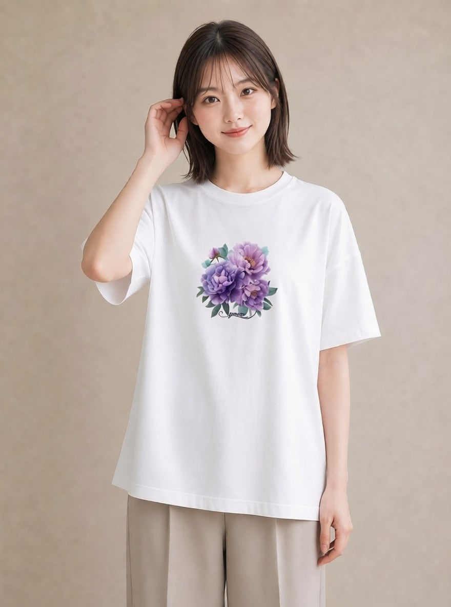 デザインTシャツ レディース スミレ 花 花柄 イラスト 母娘コーデ 自分用 白T
