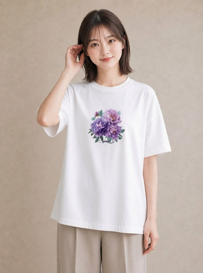 デザインTシャツ レディース スミレ 花 花柄 イラスト 母娘コーデ 自分用 白T