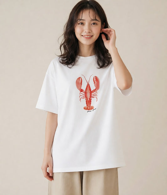 半袖Tシャツ レディース カニ 海の生き物 海 イラスト シック お出かけ 普段着 白T