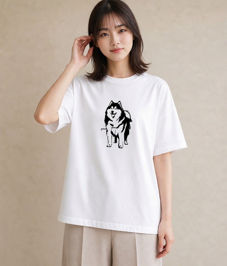 Tシャツ レディース シベリアンハスキー 犬 いぬ イラスト 帰省 ラフ 白T