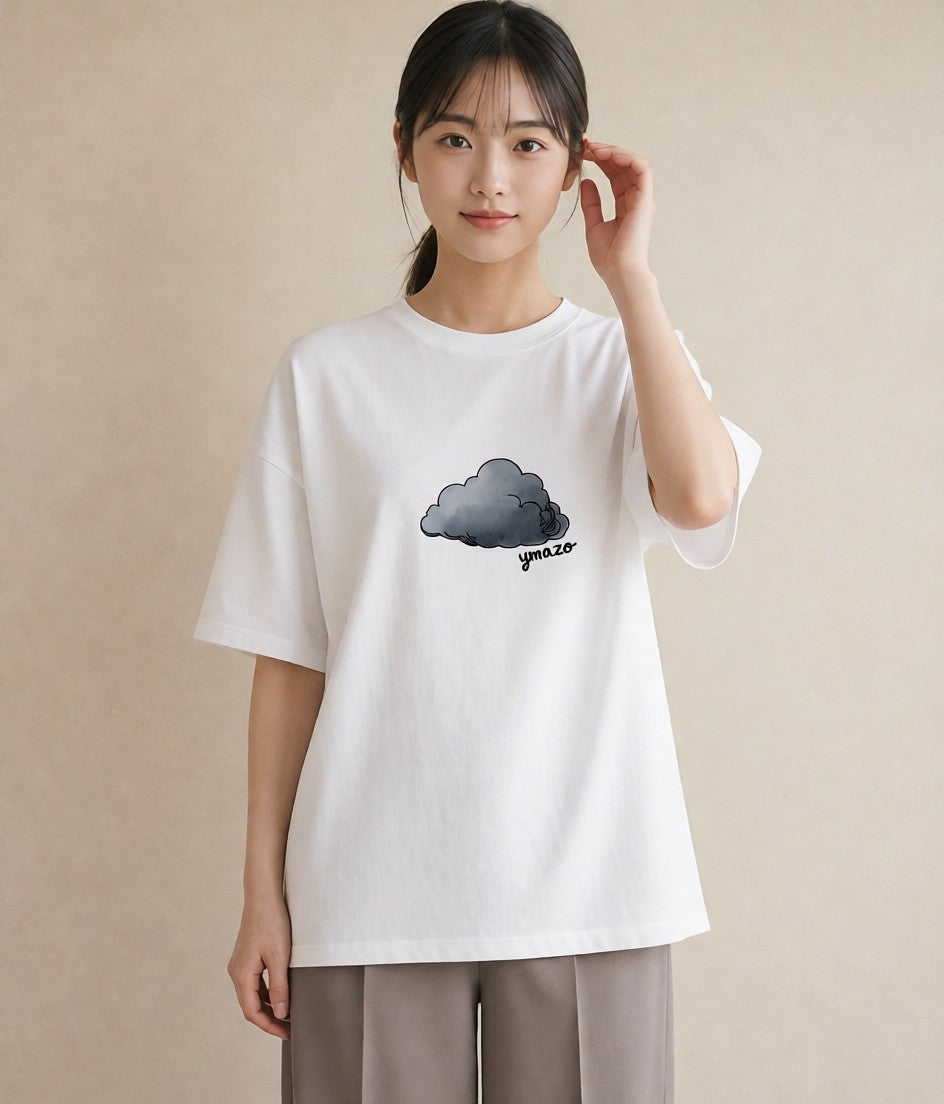 プリントTシャツ レディース 窓辺の雨 雨の日 窓 ナチュラル アンティーク イラスト 線画 散歩 お出かけ 白T