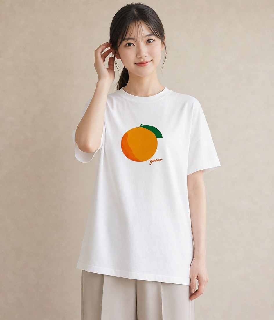 デザインTシャツ レディース みかん 食べ物 フード イラスト ラフ ルームウェア ギフト 白T