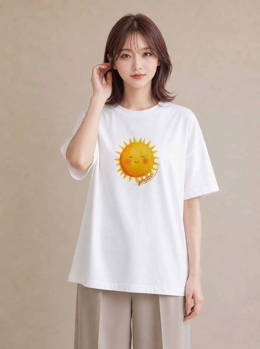 グラフィックTシャツ レディース 太陽 星空 宇宙 イラスト 可愛い ミセス 春コーデ 白T