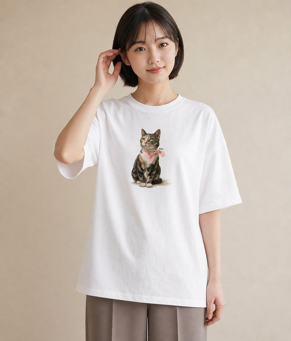 Tシャツ レディース ねこ 猫 ネコ イラスト カフェコーデ 旅行 母娘コーデ 白T