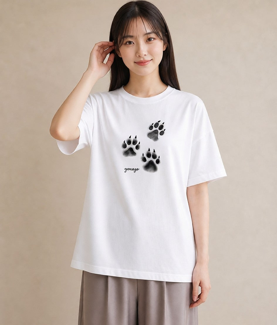 半袖Tシャツ レディース 肉球 猫 ねこ イラスト レトロ 秋コーデ おしゃれギフト 白T