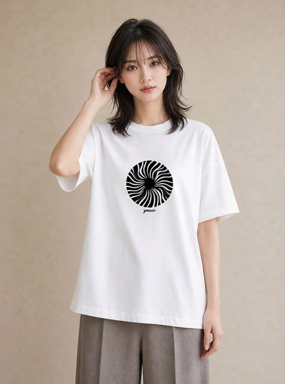 プリントTシャツ レディース 扇子 そよ風 ナチュラル アンティーク イラスト お洒落 カジュアルコーデ 買い物 白T