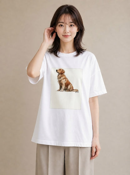 グラフィックTシャツ レディース ゴールデンレトリバー ゴールデン 犬 いぬ イラスト 北欧風 散歩 お出かけ 白T