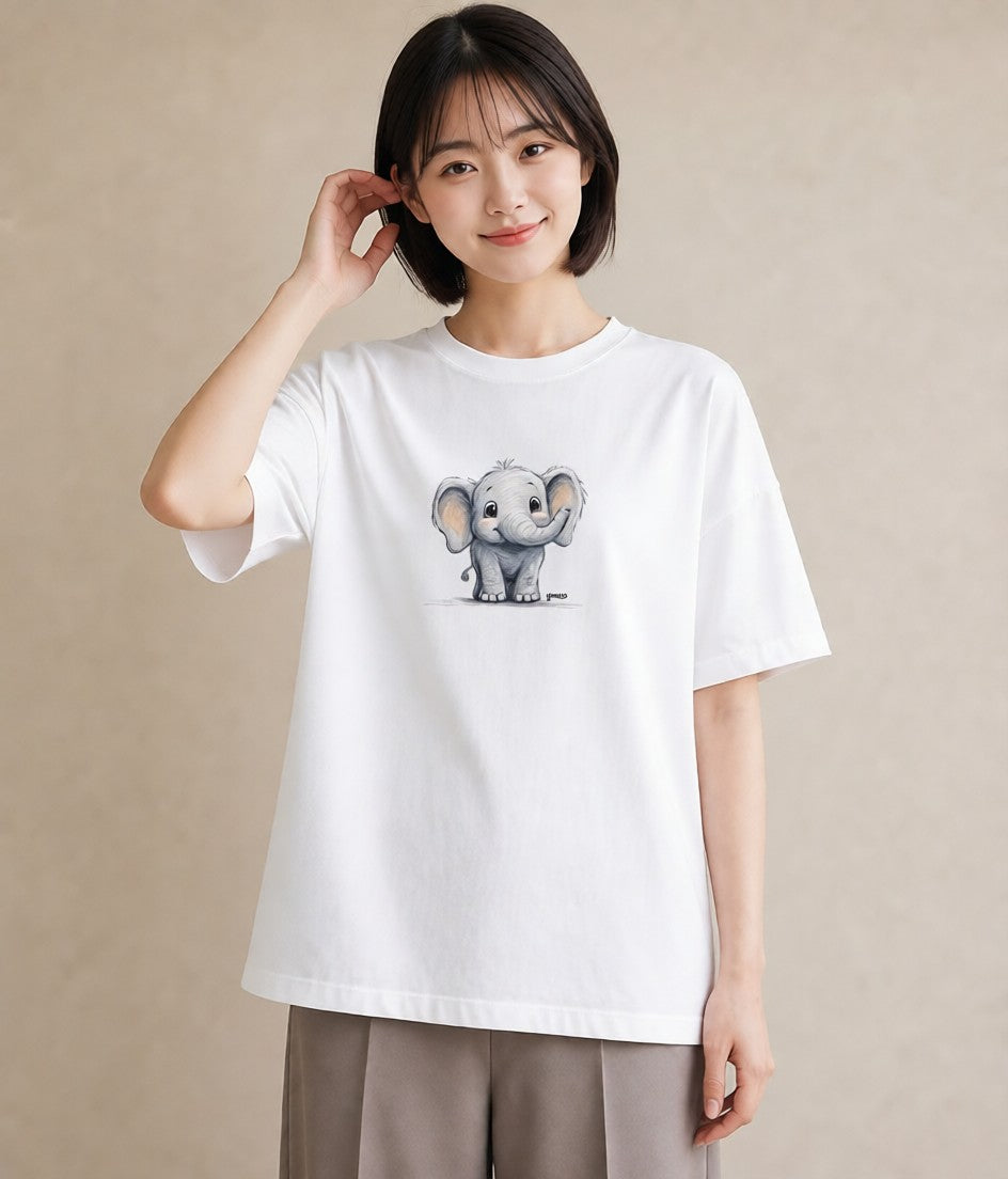 Tシャツ レディース ぞう 動物 アニマル イラスト カジュアル 20代 カジュアルコーデ 白T