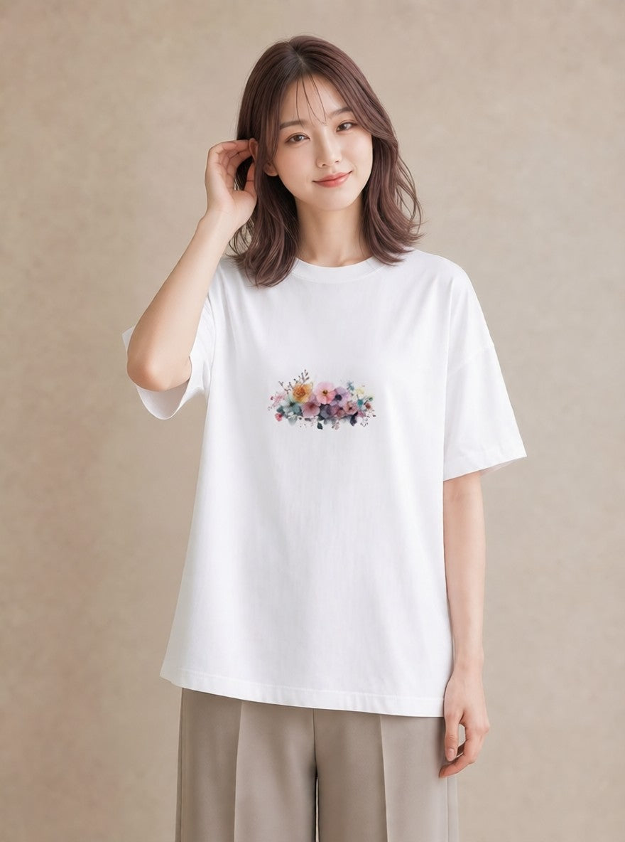 デザインTシャツ レディース 花 花柄 イラスト 可愛い 親子 20代 白T