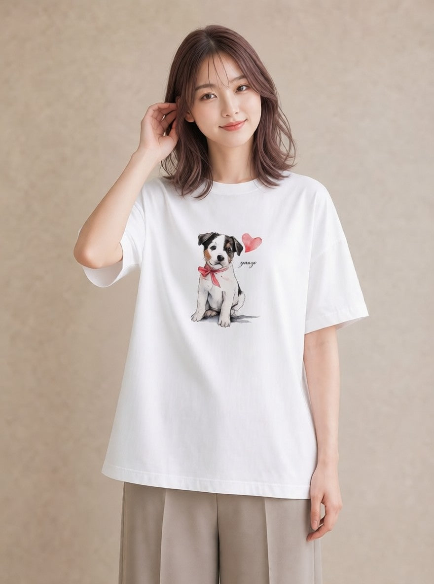 デザインTシャツ レディース ジャックラッセルテリア 犬 いぬ イラスト 可愛い お出かけ 普段着 白T