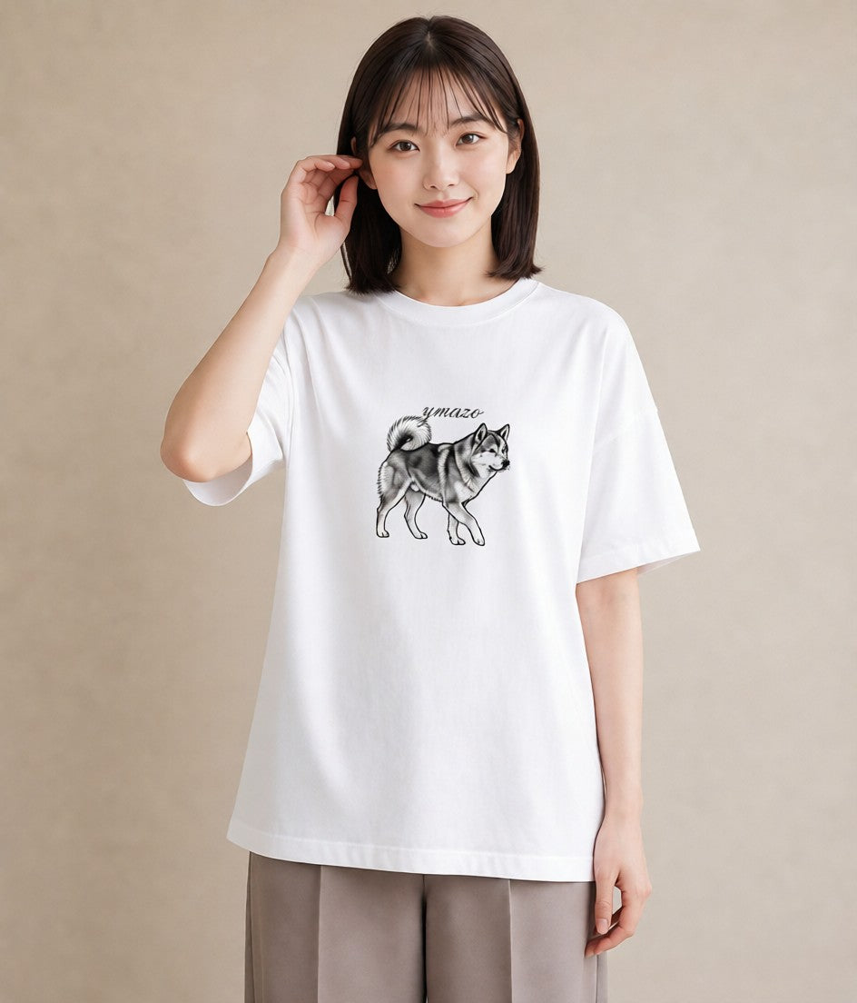 グラフィックTシャツ レディース 秋田犬 犬 いぬ イラスト モード 春コーデ 姉妹 白T