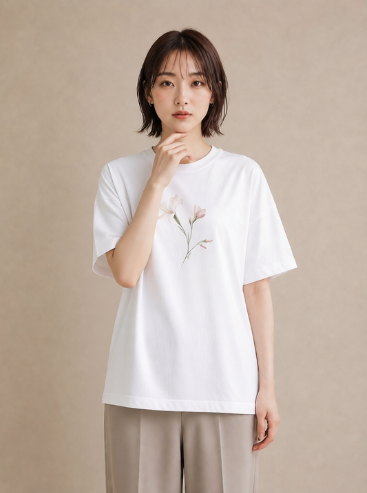 グラフィックTシャツ レディース カスミソウ かすみ草 花 花柄 イラスト アート風 20代 カジュアルコーデ 白T