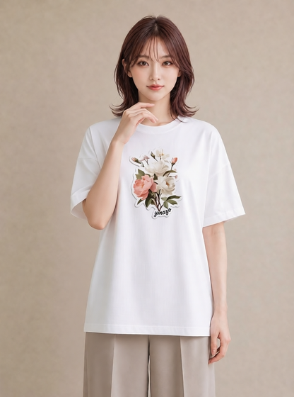 グラフィックTシャツ レディース 椿 花 花柄 イラスト 上品 ギフト 母の日 白T