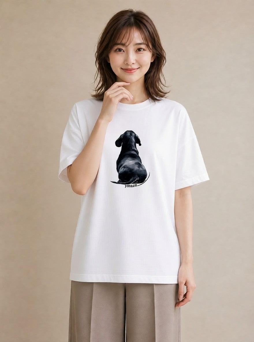 グラフィックTシャツ レディース ミニチュアダックスフンド 犬 いぬ イラスト ガーリー 海 カフェ巡り 白T
