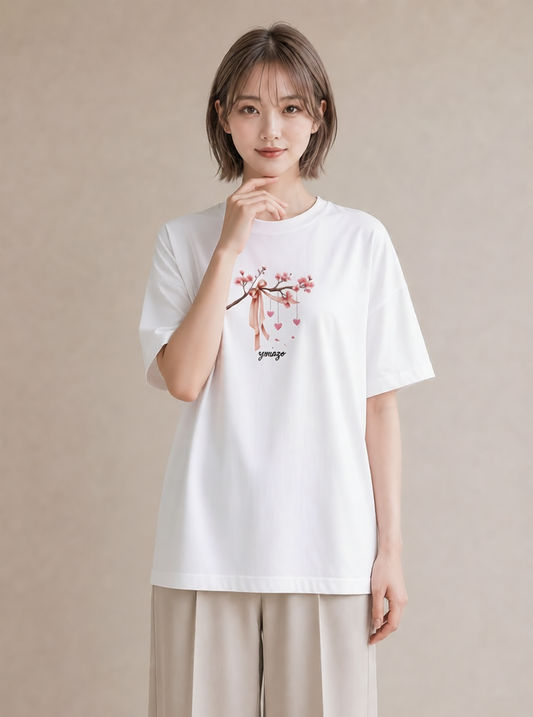 グラフィックTシャツ レディース さくら 桜 サクラ 花 花柄 イラスト きれいめカジュアル 帰省 ラフ 白T