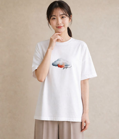 Tシャツ レディース 雲 星空 宇宙 イラスト カジュアル 買い物 夏コーデ 白T