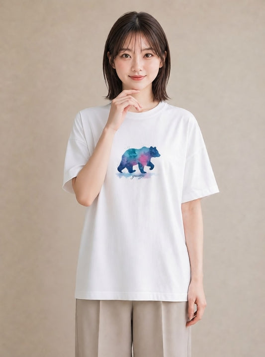 Tシャツ レディース オーロラ 星空 宇宙 イラスト アート風 公園 ママ 白T