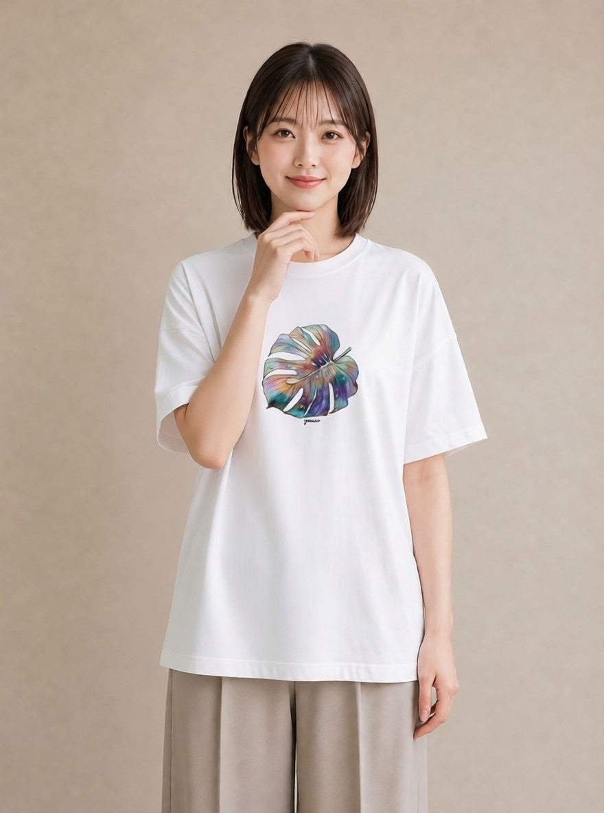 グラフィックTシャツ レディース モンステラ 植物 ボタニカル イラスト 線画 クリスマス 旅行 白T