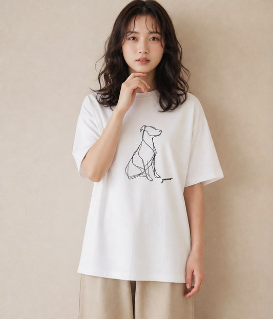グラフィックTシャツ レディース 犬 いぬ わんこ イラスト 手描き風 20代 カジュアルコーデ 白T